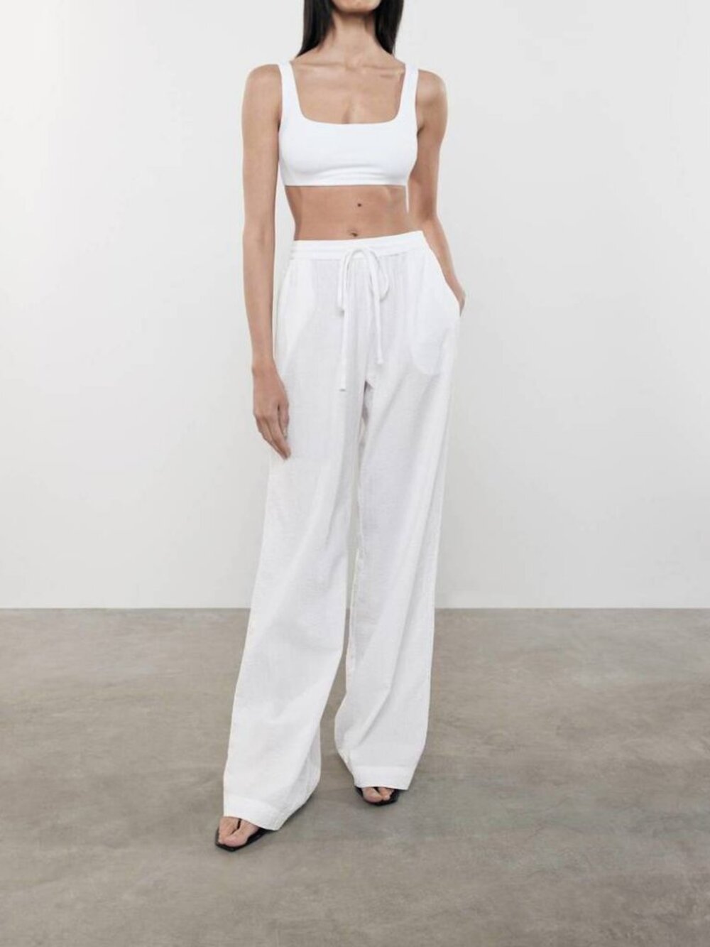 NWT Womens Enza Costa White (Item- 305) Seersucker Drawstring Resort Pant 1 US/S